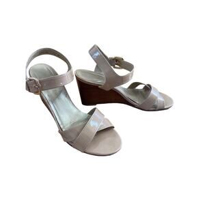 Stuart Weitzman Nude Patent Leather  Wedge Sandals 7.5